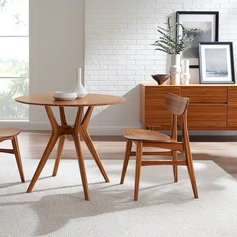 Brown / Amber / Natural Bamboo Dining Chair, Mid-Century Style, Set of 2