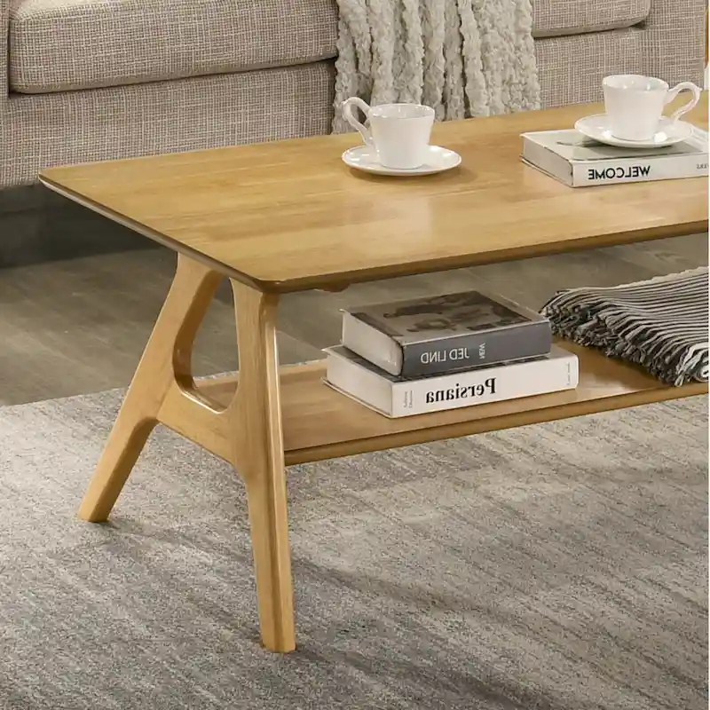 Roundhill Furniture Arona Mid-Century Modern Wood Coffee Table with Shelf