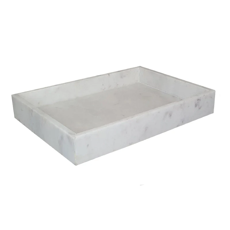 A&B Home Rectangular Marble Tray - White
