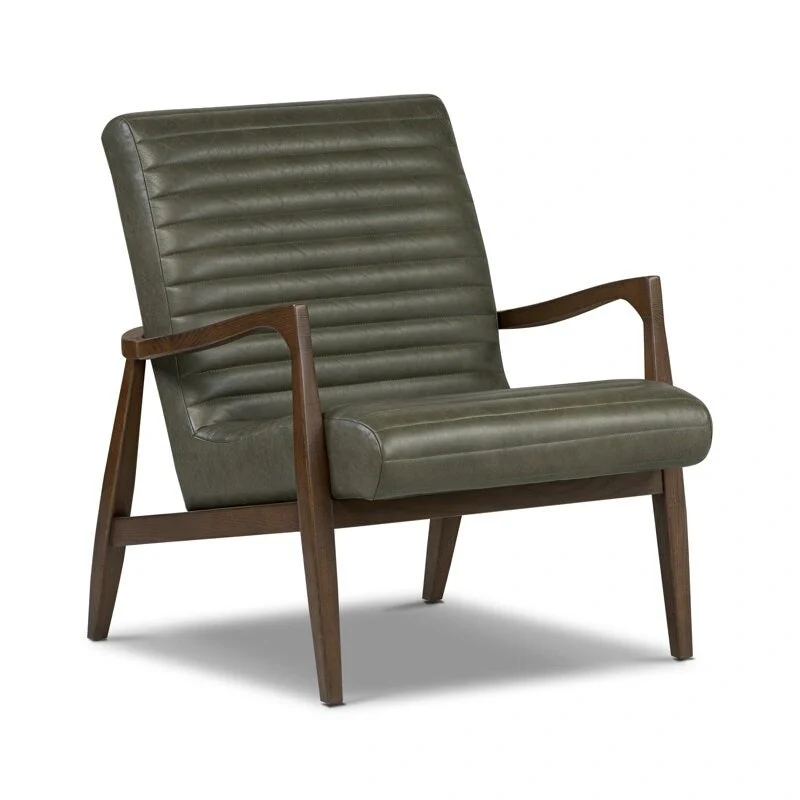 Walnut Ribbed Leather Lounge Chair