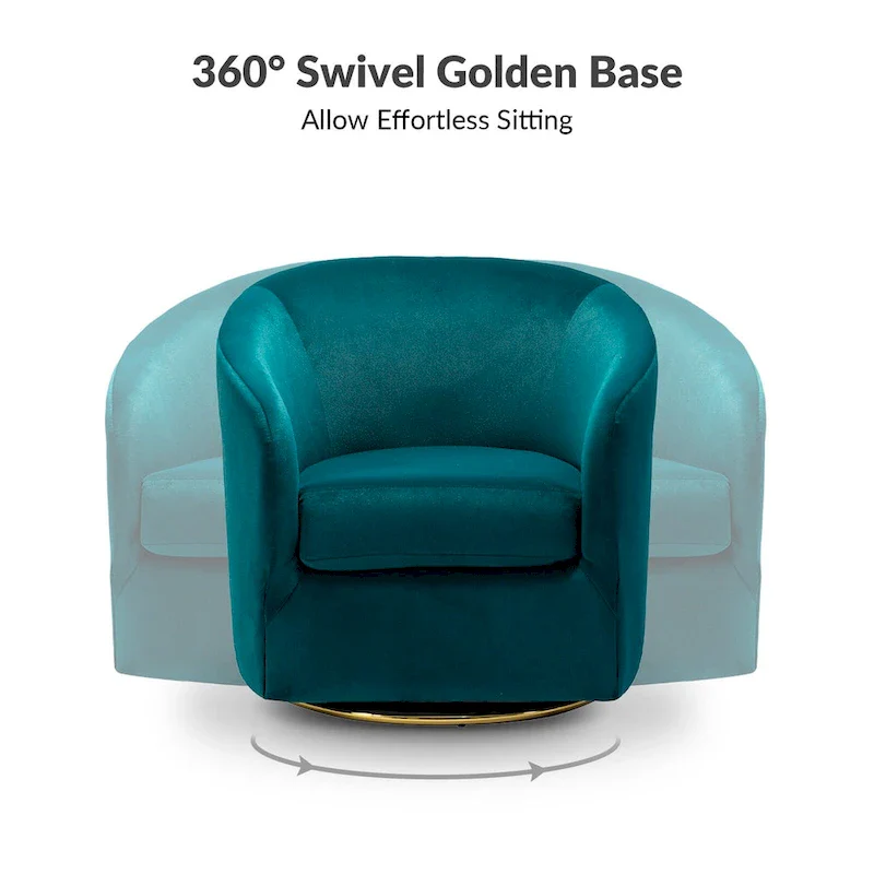 Eleuterio Modern Velvet Curved Swivel Accent Barrel Chair with Metal Base by HULALA HOME