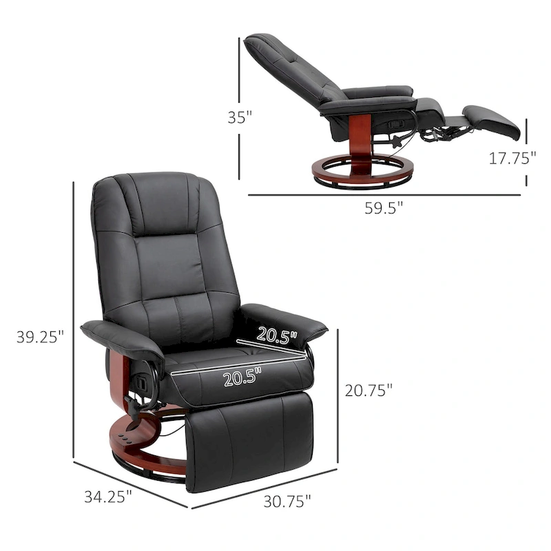 Faux Leather Manual Swivel Recliner Chair with Footrest, Armrest and Wrapped Wood Base