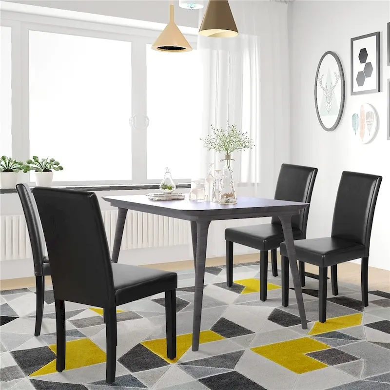 High-Back Faux Leather Dining Chairs with Foam Cushion & Rubberwood Legs – Black / Grey / Brown / White
