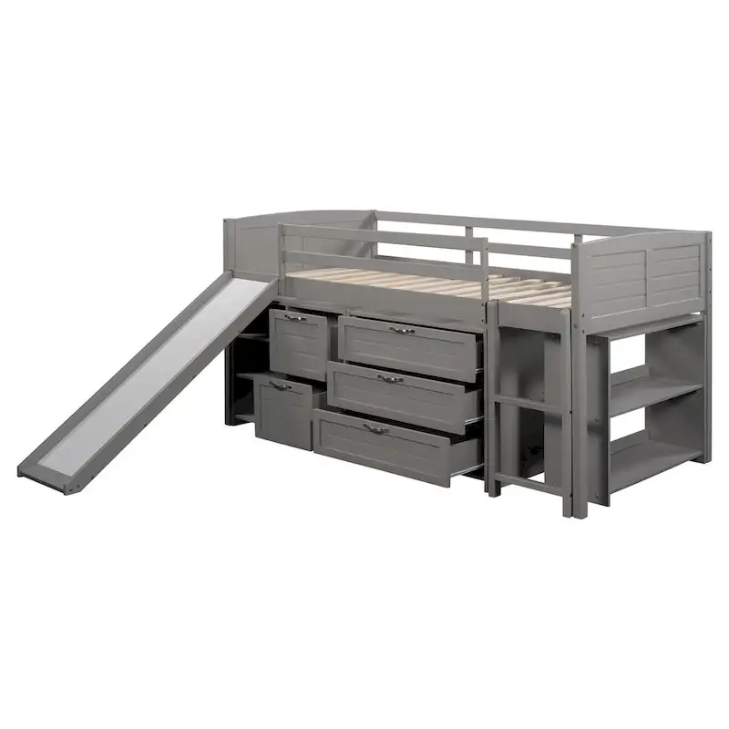 Gray High-Quality Solid Pinewood Loft Bed