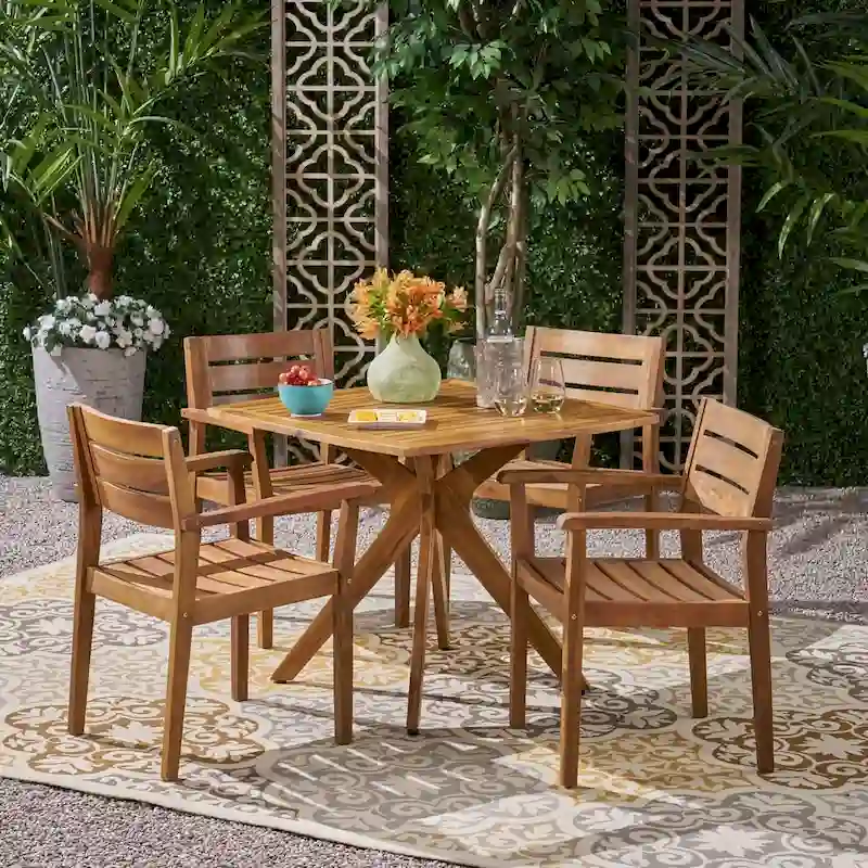 Stamford Outdoor 5 Piece Acacia Wood Dining Set wit X Base by Christopher Knight Home