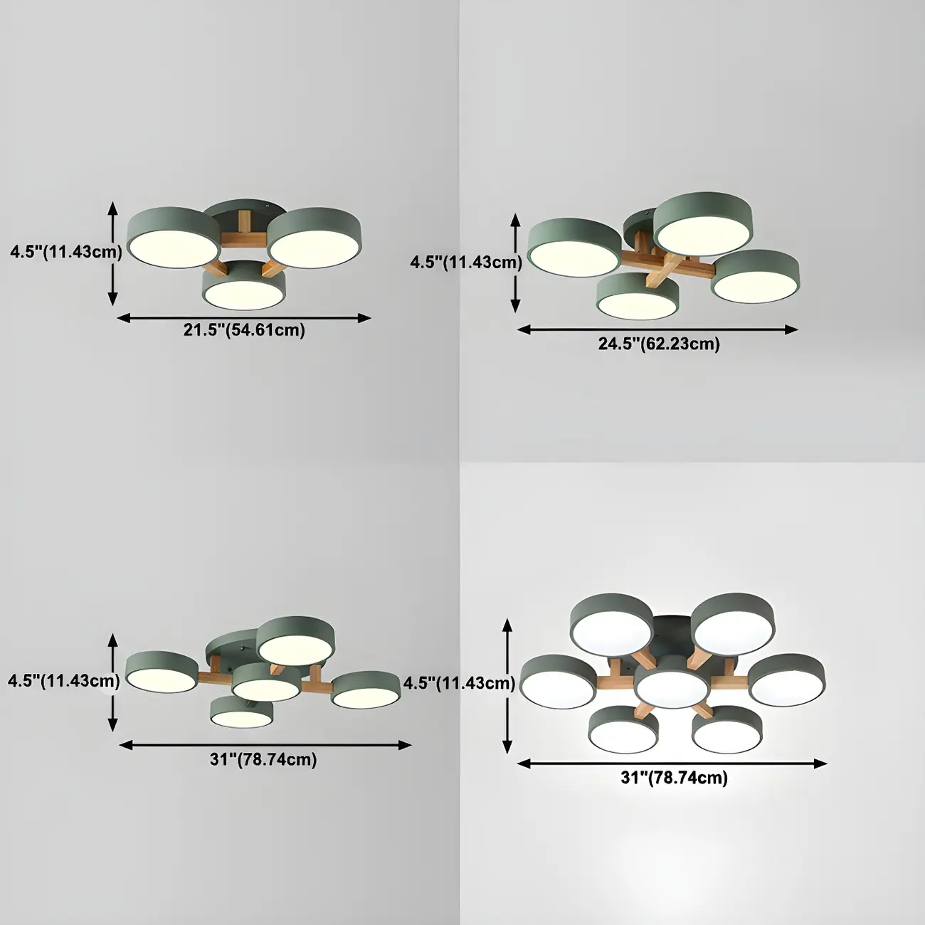 Green Drum Shade Semi Flush Ceiling Light 3-Gear Dimming