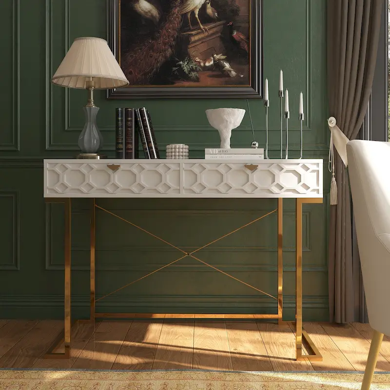 Honeycomb Writing Desk with 2 Drawers – Single, White/Black/Green/Blue