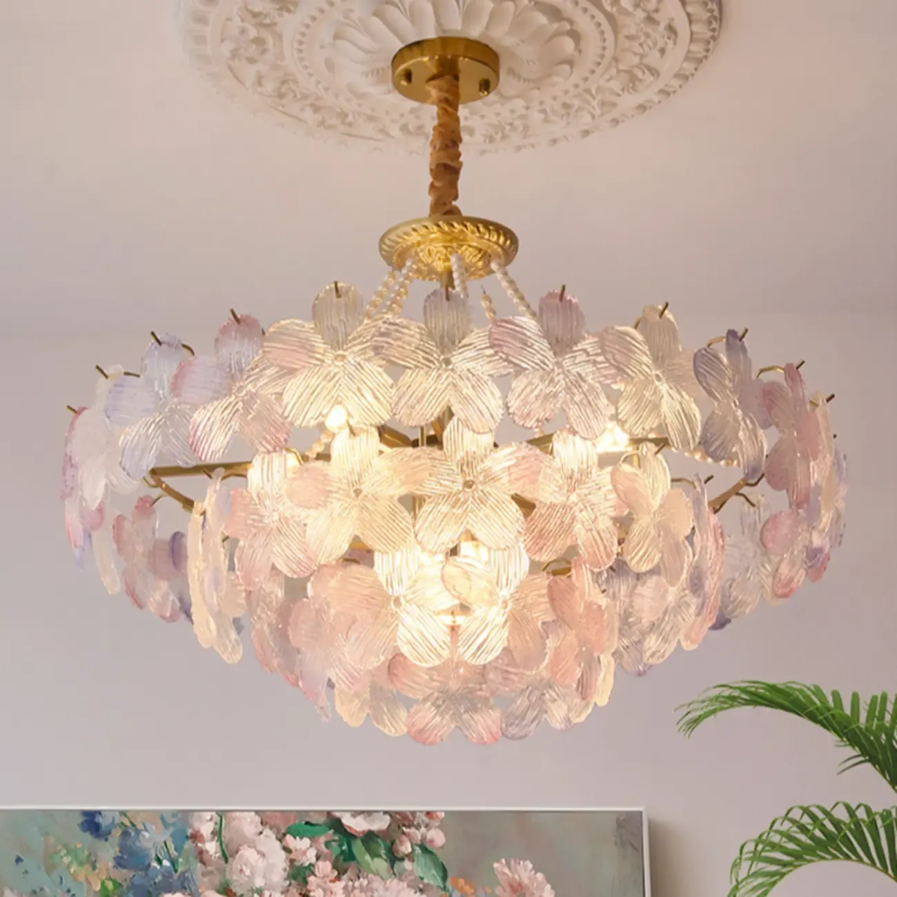 Modern Tier Round Flower Crystal Chandelier