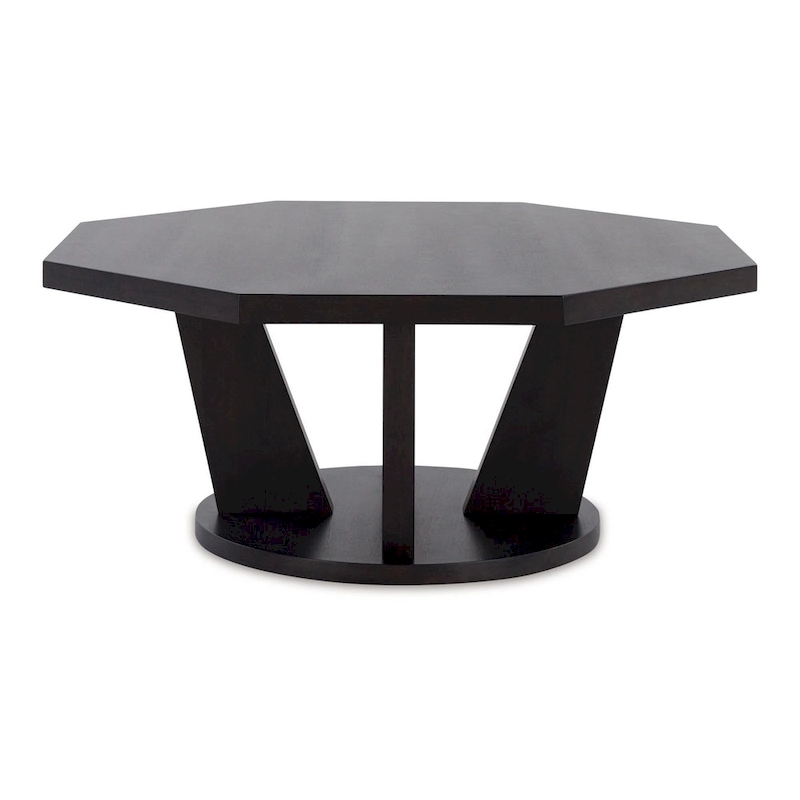 Chloe Cocktail Coffee Table, 40 Inch Octagon Espresso Brown Wood