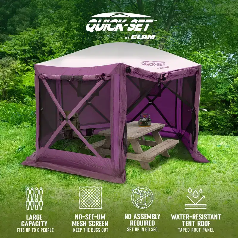 CLAM Quick-Set Pavilion 12.5 x 12.5 Ft Portable Outdoor Canopy Shelter, Plum