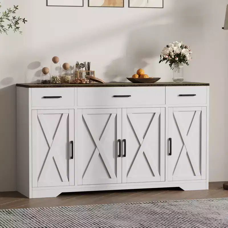 4 Doors, Modern Farmhouse Buffet Storage Cabinet Modern Large Wood Farmhouse  Large Modern Buffet Cabinet