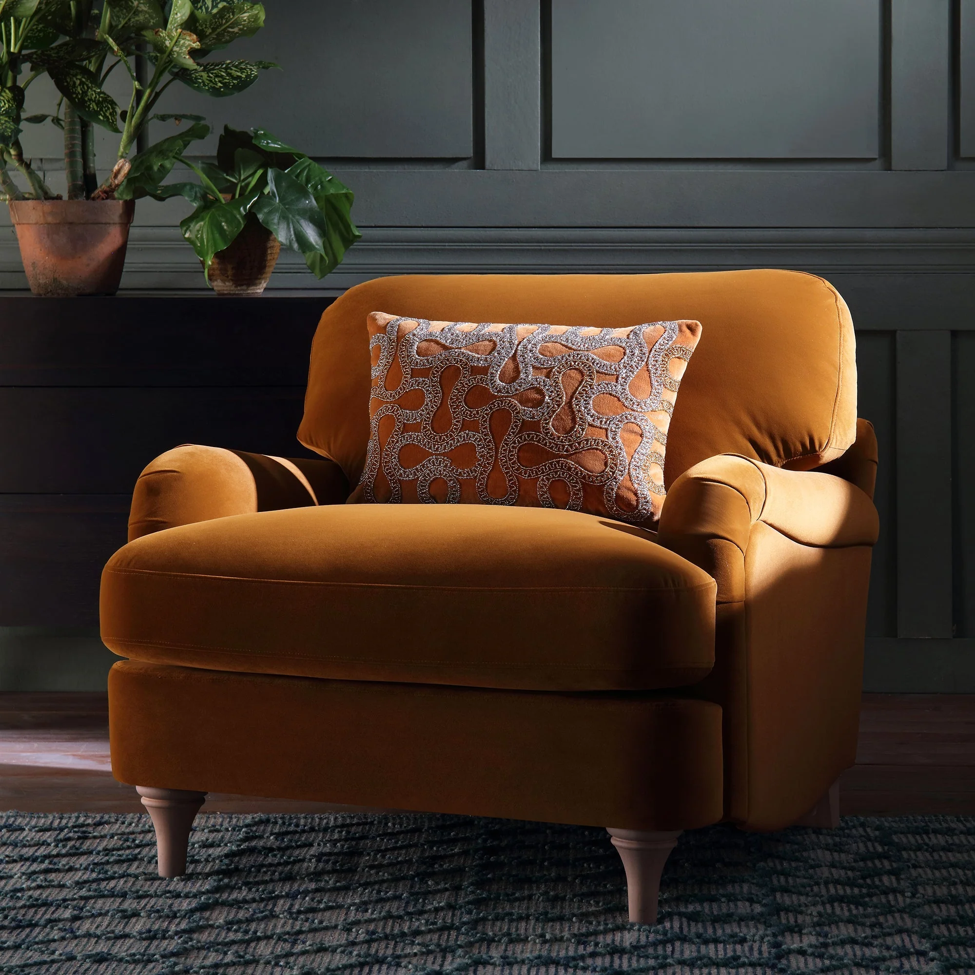 Cinnamon Velvet Sofa, 1-Seater