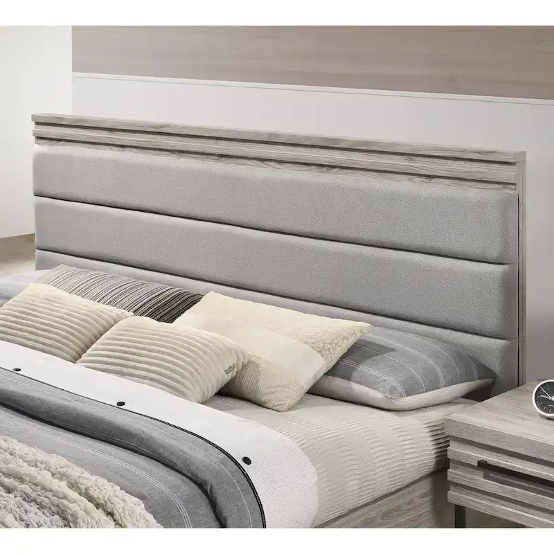Weathered Gray Upholstered Wood Panel Bed