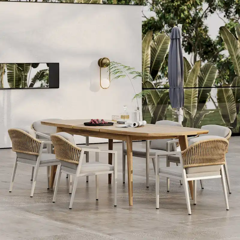 Hares Farmhouse Outdoor Acacia Wood 7-Piece Dining Sets with Cushions by Christopher Knight Home