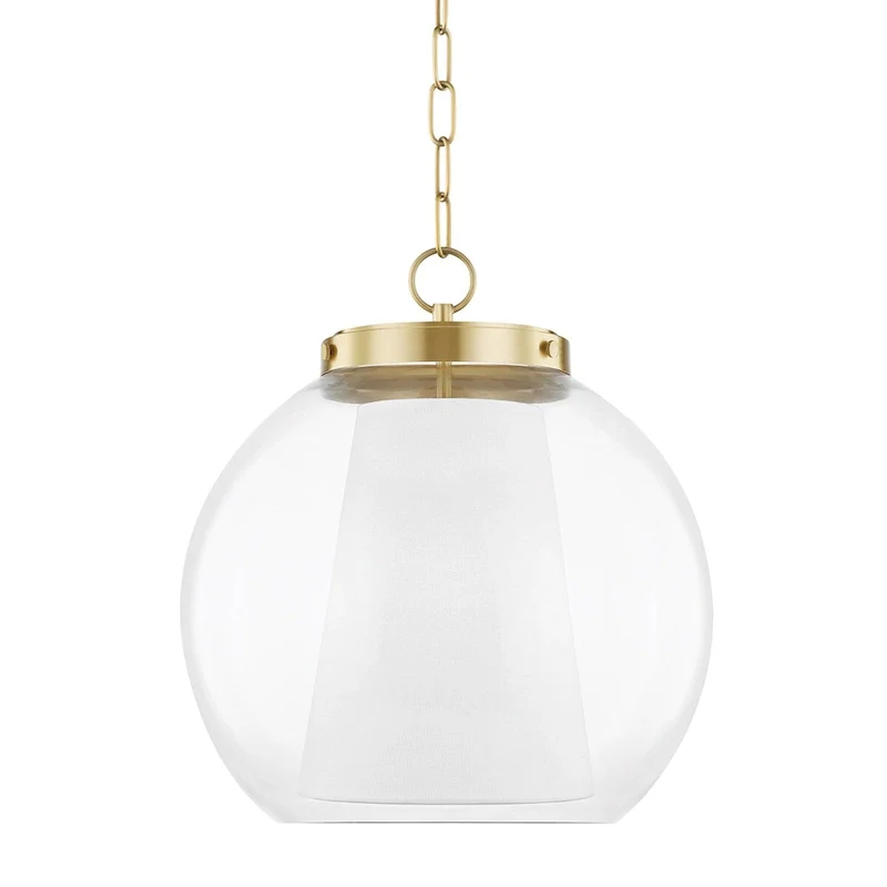 Mitzi by Hudson Valley Sasha 15-inch LED Pendant with Clear Glass Outer, White Belgian Linen Inner