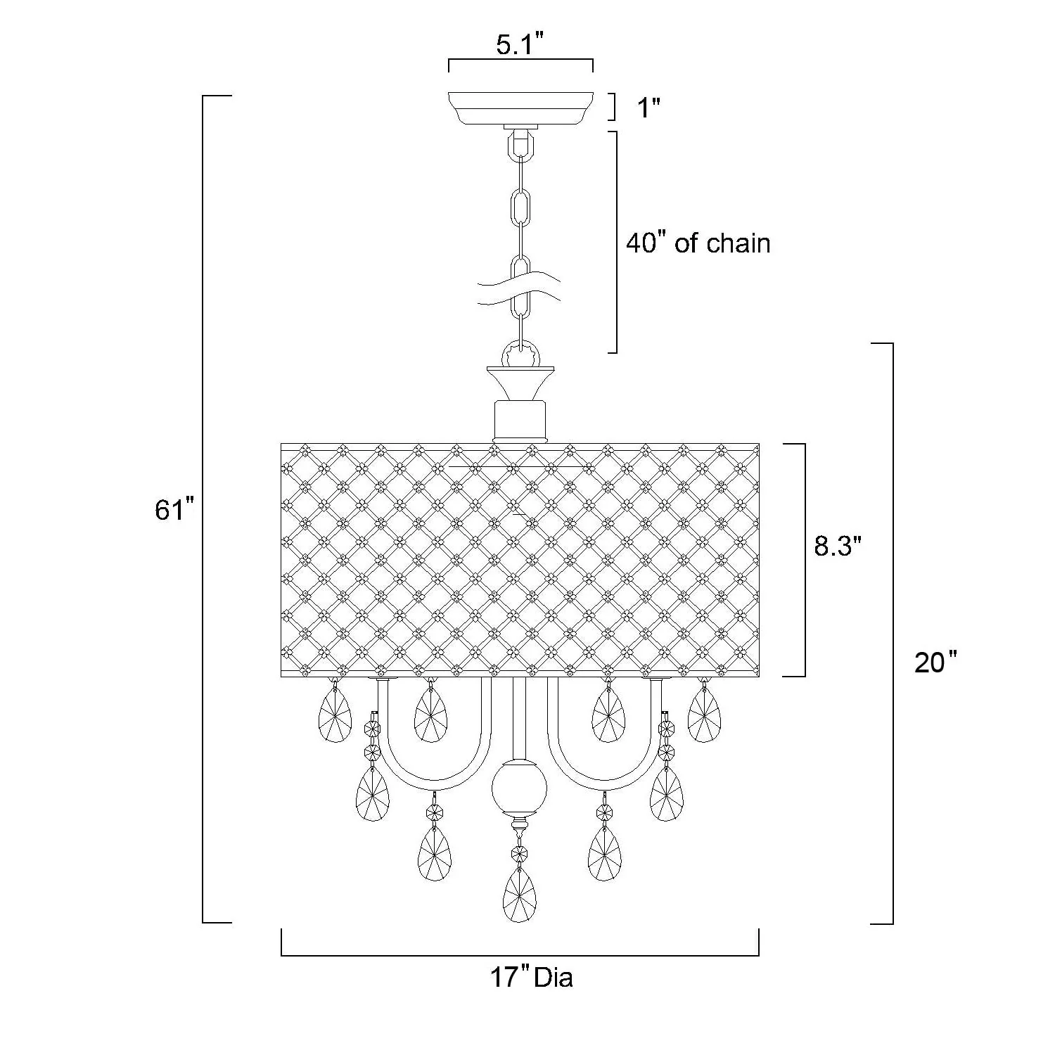 Round Beaded Drum Chandelier with Hanging Crystals