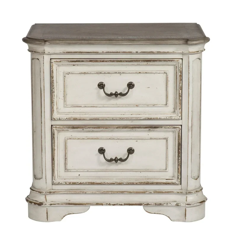 2-Drawer Oak Nightstand – Antique White / Weathered Bisque