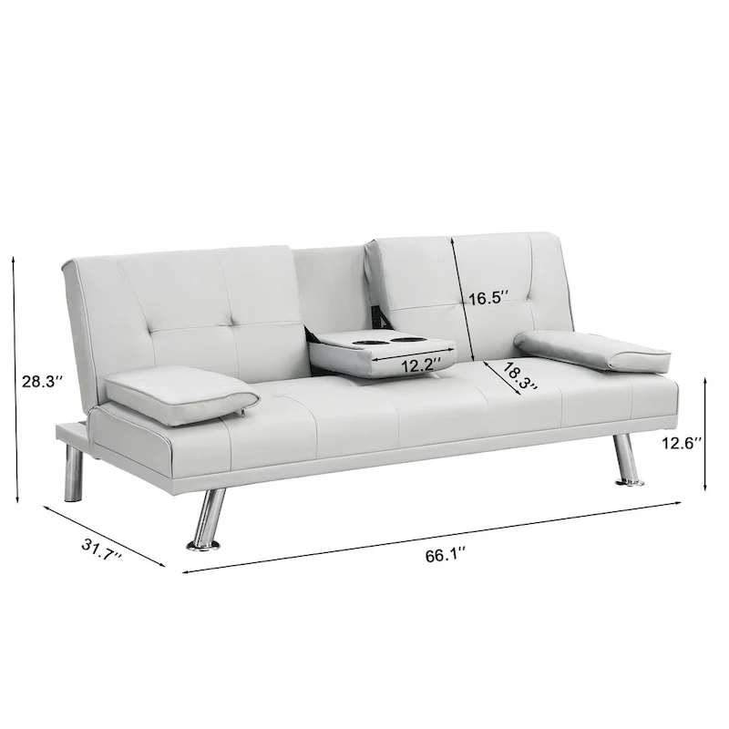 66.1  PVC Loveseat Sofa Bed with Wood Frame and Stainless Legs