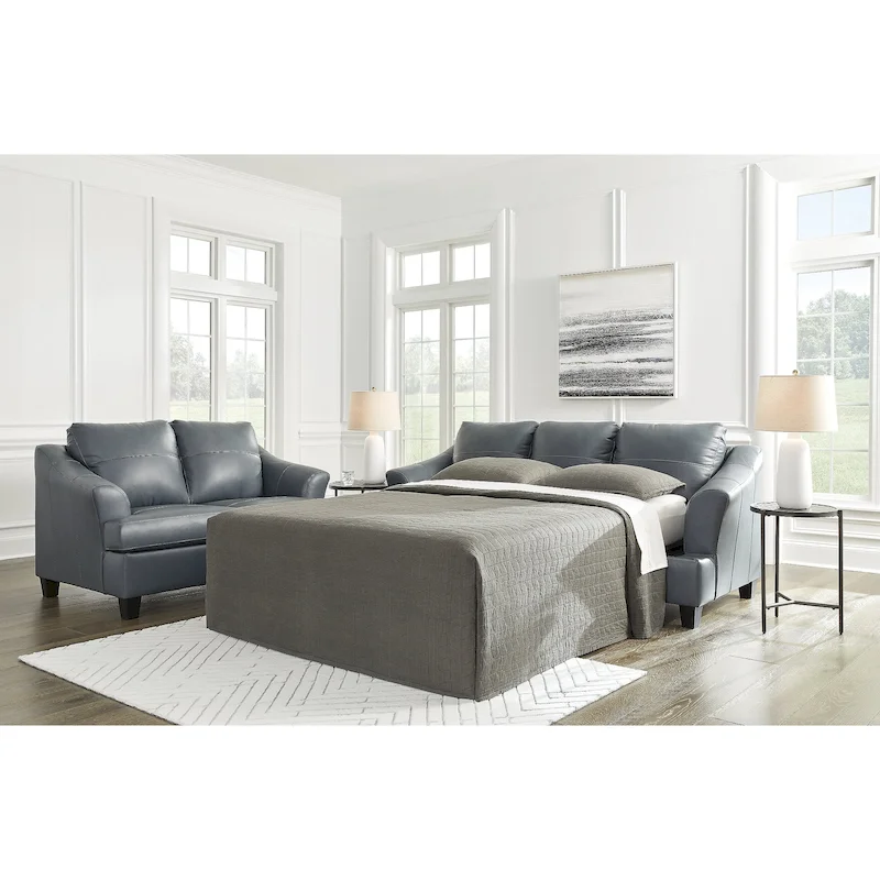 Brown Leather Match Queen Sofa Sleeper, 2-Person, 88