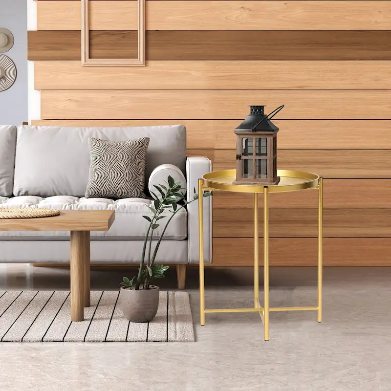 Gold End Table Metal Waterproof Snack Beside Table Accent Coffee Table - 16.9(D)x 16.9(W)x 20.5(H)