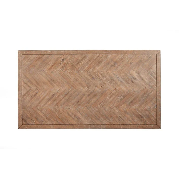 Weathered Natural Fixed Top Wood Dining Table with Chevron Inlay