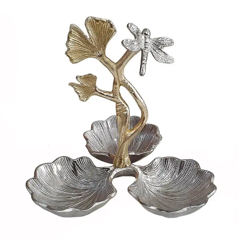 A&B Home Gingko Leaf Nut Bowl with Dragonfly Detail