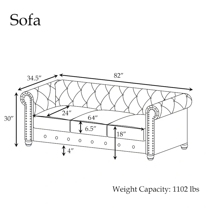 Linen Chesterfield Sofa with Button Tufted, Nailhead and Solid Wood Legs