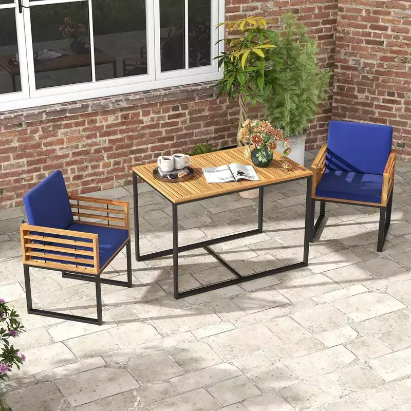 Costway 3 PCS Patio Dining Table Set with Bistro Chairs Large Coffee Table Seat Cushions
