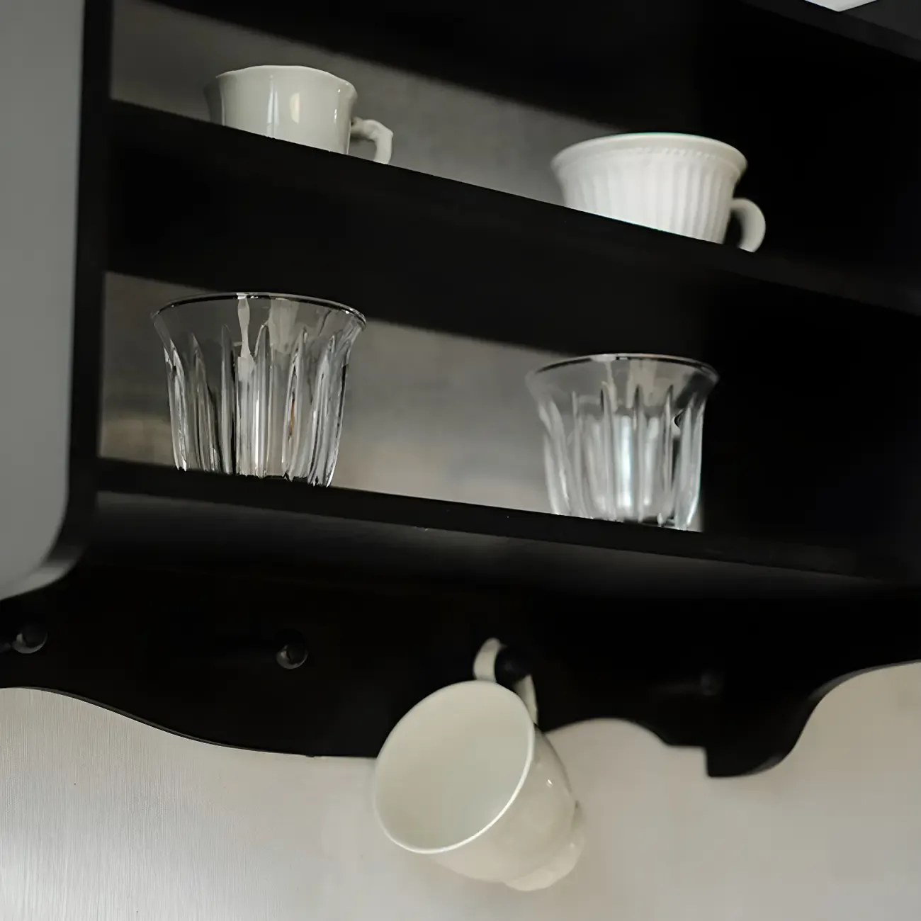 Small Black Wooden Wall-Mounted Display Cabinet