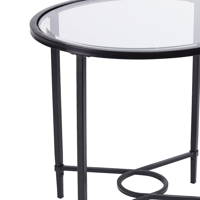 HomeRoots 25 Black And Clear Glass Oval End Table - 25x21x24.75
