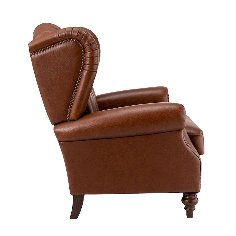 Brown Genuine Leather Wingback Armchair with Nailhead Trim, Set of 2, 1-Person