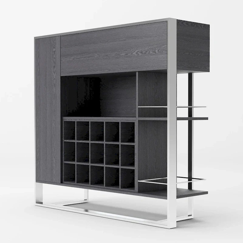 Elm Grey & Stainless Steel Wine Cabinet