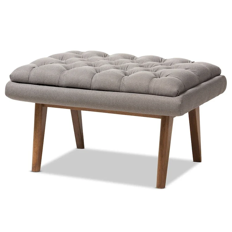 Grey / Black Mid-Century Button-Tufted Ottoman, Single Seat