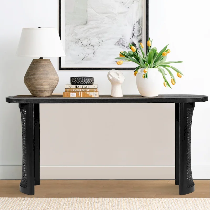 60  Solid Rattan Console Table
