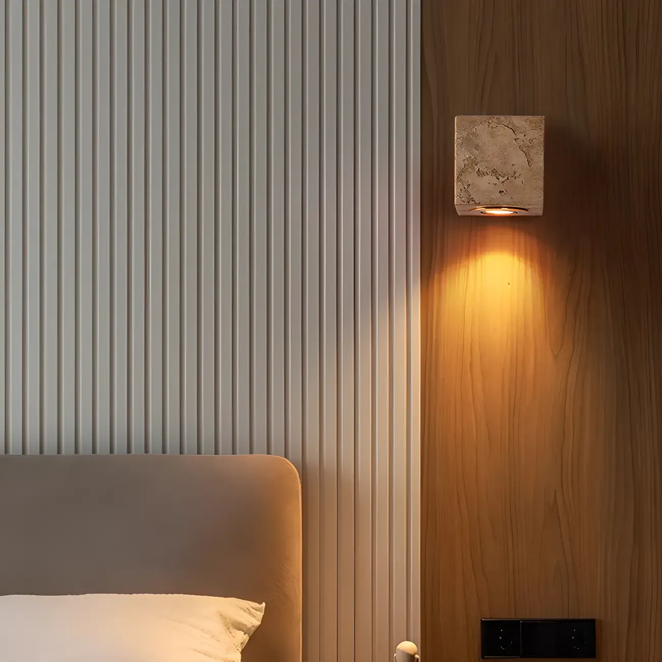 Modern Stone Beige Cube with Globe Wall Sconce