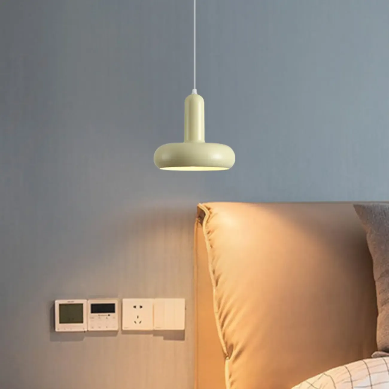Modern Mini Beige Iron Round Cord Pendant Light