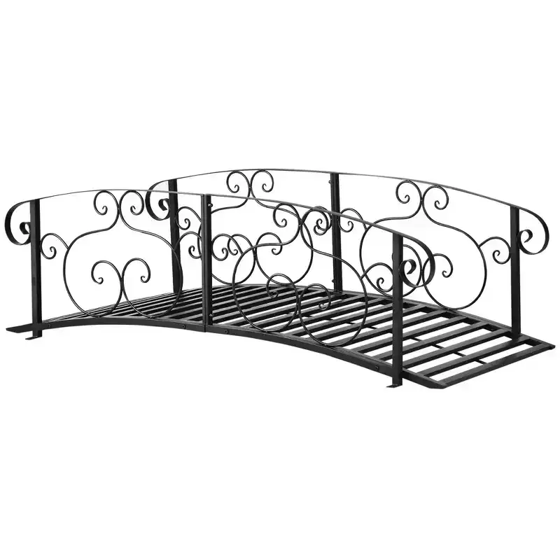 6' Metal Arch Backyard Garden Bridge, Safety Siderails, Arc Footbridge for Backyard Creek, Stream, Pond