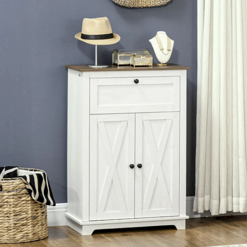 Accent Cabinet with Double Doors and Drawer, White