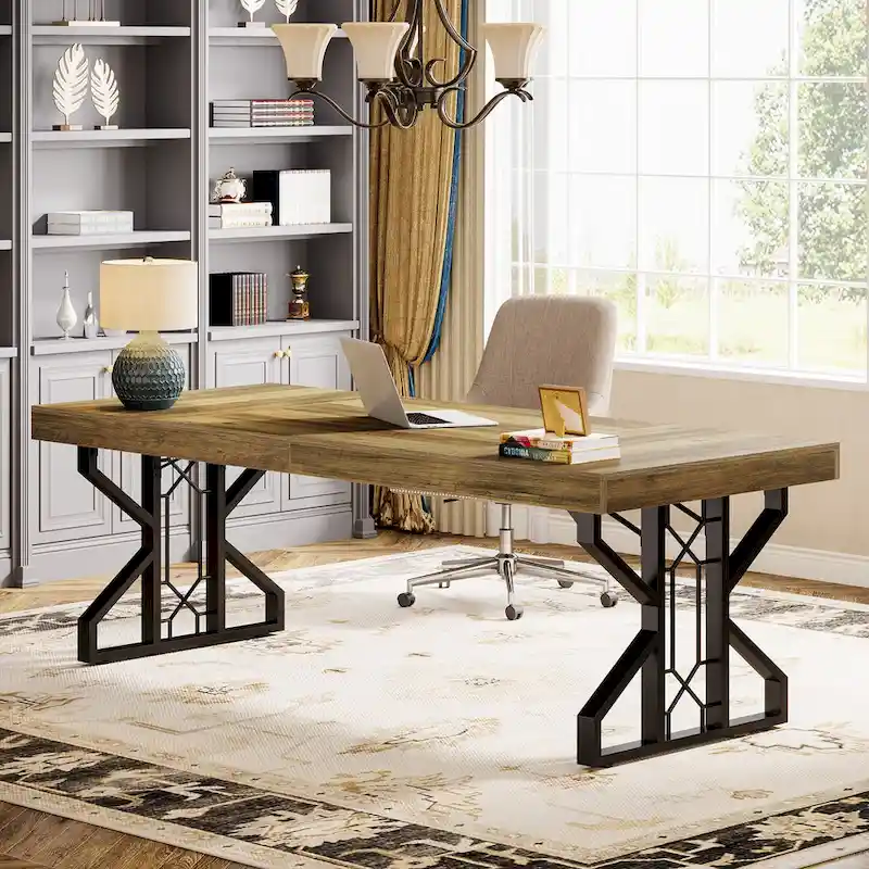 63-Inch Large Executive Office Desk, Rustic Brown Computer Desk