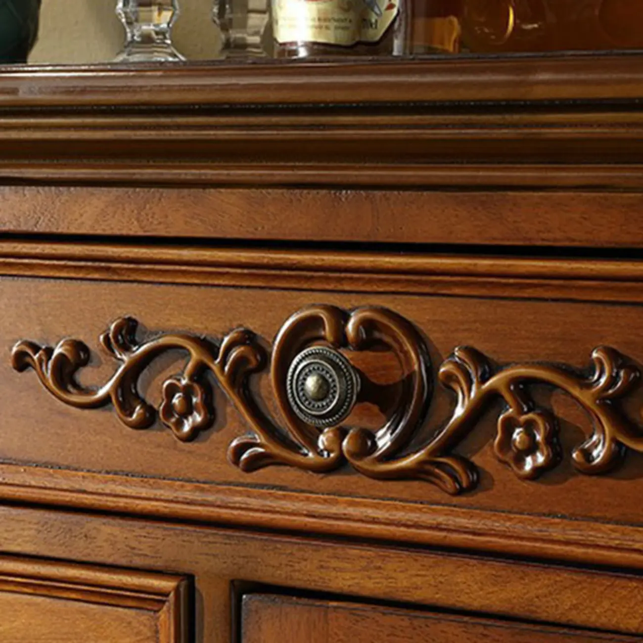 Traditional Brown Rubberwood Sideboard with Drawers