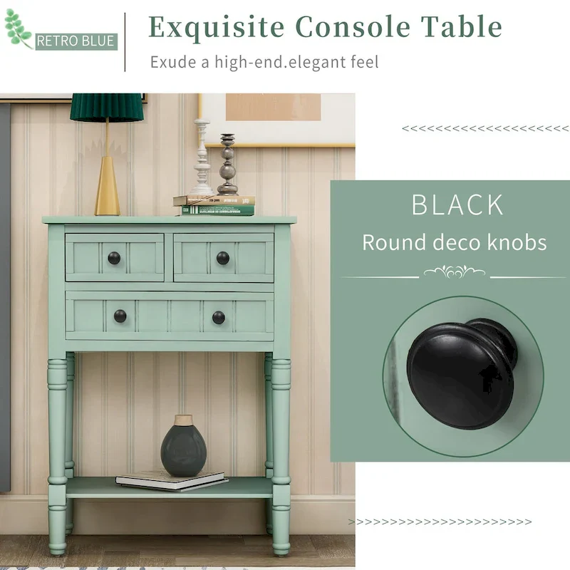 Narrow Console Table Slim Sofa Table with 3 Drawers and Bottom Shelf