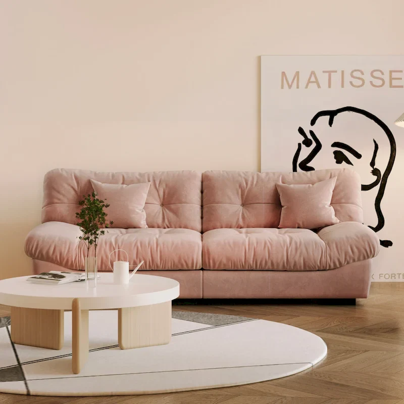 Tufted Sofa - Beige/Grey/Pink, Modern Design, Seats 3