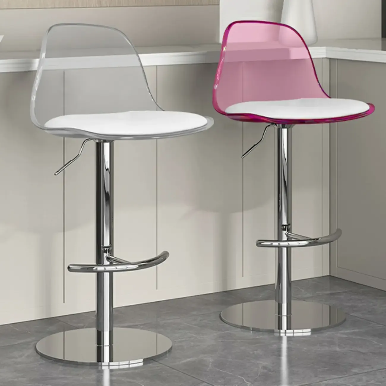 Modern Swivel Cushioned Acrylic Bar Stools with Backs