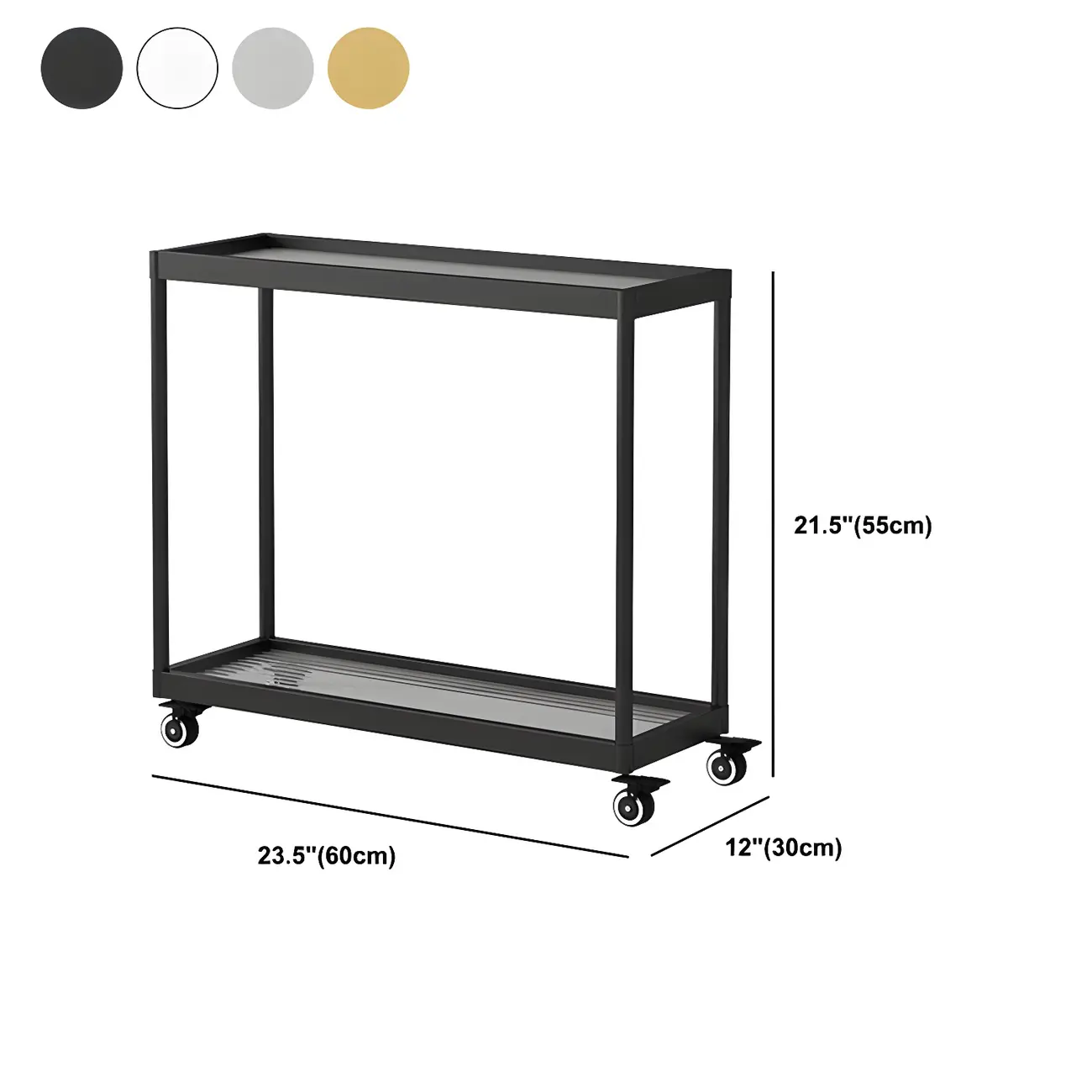 Gold Glass Rectangular Top Shelf Side Table on Wheels