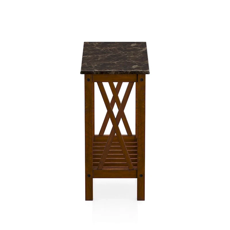 Farmhouse Faux Marble Side Table with Shelf - Dark Grey/White/Brown/Oak