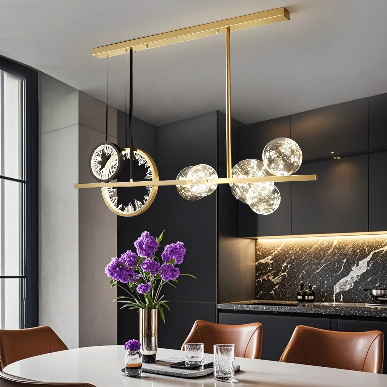 Geometric Gold Glass-Crystal Island Pendant Light