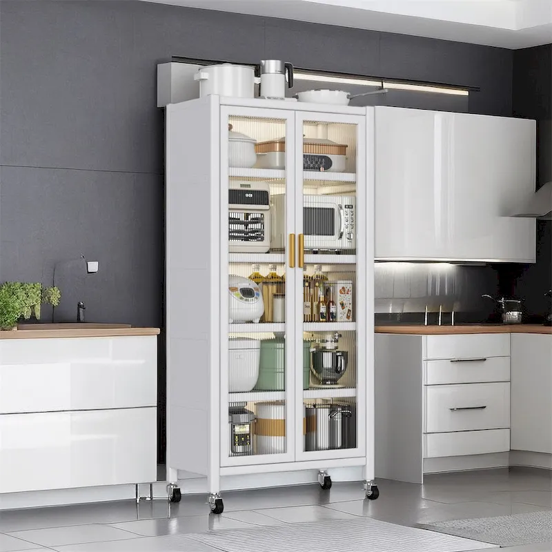 Open-Door Kitchen Shelving Floor-To-Ceiling Microwave Storage Cabinet
