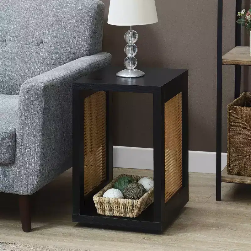 Breighton Home Northfield Admiral Weave End Table with Shelf in Black/Beige Barley