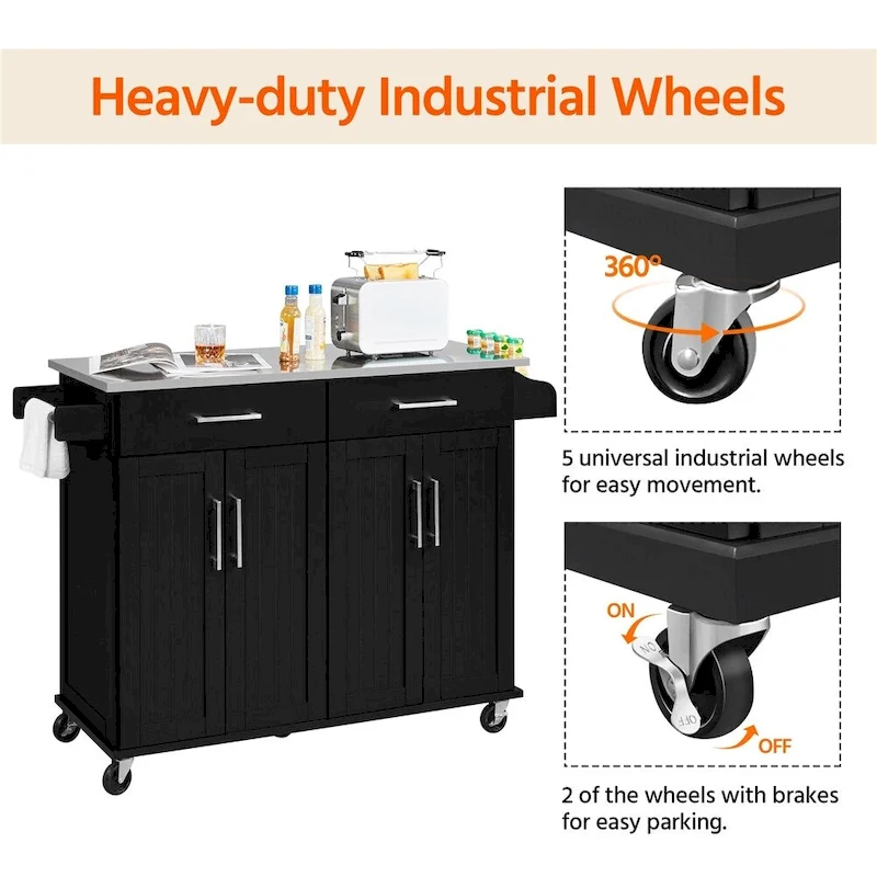 Yaheetech Large Kitchen Island Cart with Stainless steel tabletop