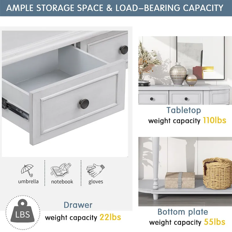 Retro Circular Curved Design Console Table with Open Style Shelf
